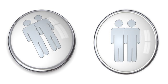 3D button male couple pictogram - silver gray