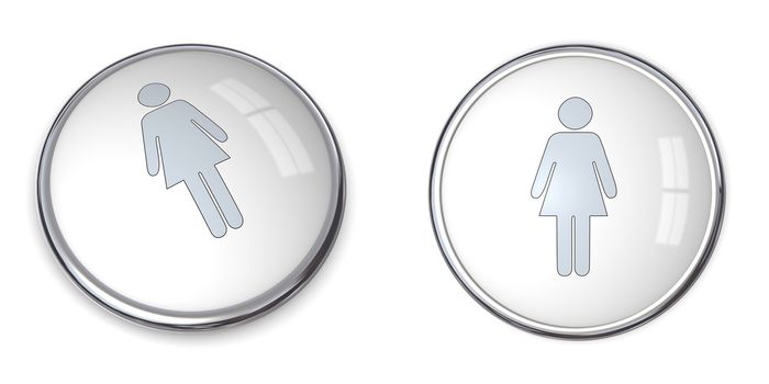 3D button female pictogram on white background - silver grey