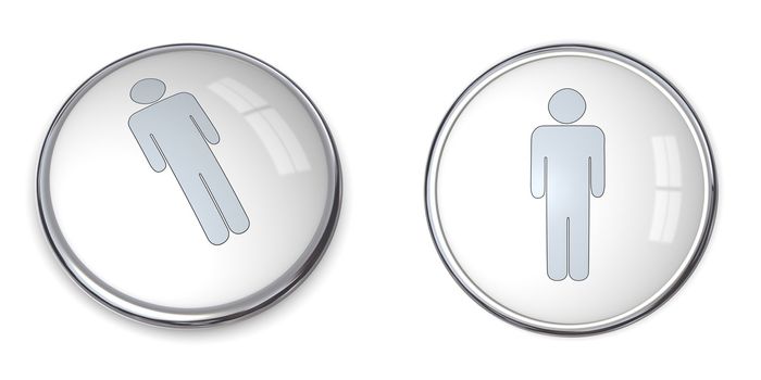 3D button male pictogram - silver gray/grey - on white background