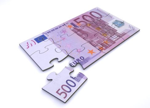 500 Euro note as a puzzle - one piece seperately