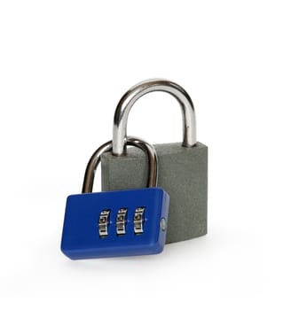 Two attached padlocks isolated on white background with clipping path