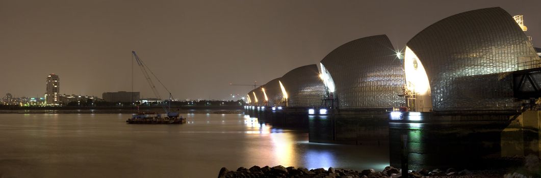 Thames Barrier at night