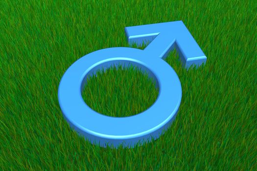 blue male symbol on a grass ground