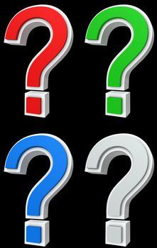 question mark in red, green, white, blue