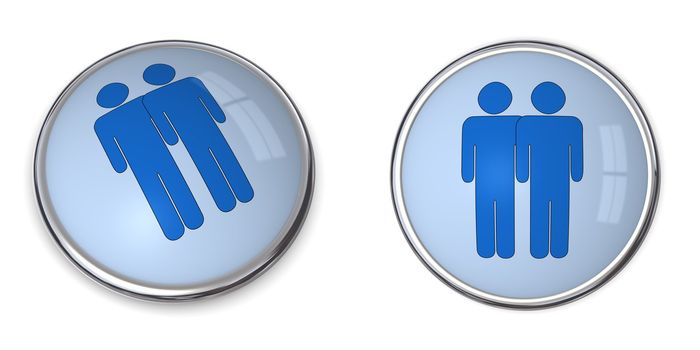 3D button blue male couple pictogram on blue background