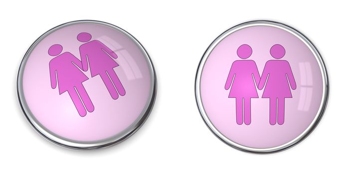 3D button pink female couple pictogram on pink background