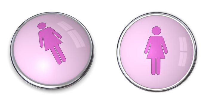 3D button female pictogram - pink background