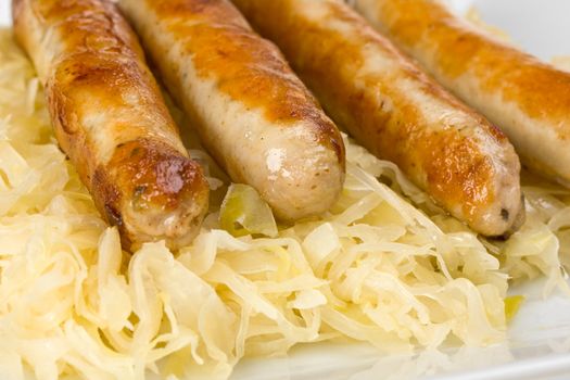 fried sausages,mustard and sauerkraut