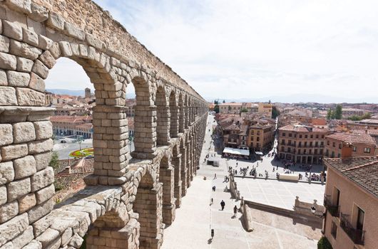 The famous ancient aqueduct in Segovia Spain