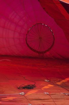 Hot air balloon being inflated in the Lake District National Park Cumbria England
