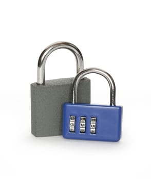 Two padlocks isolated on white background with clipping path