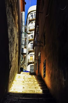 old, portugal, staircases, narrow, street, steps, town, scene
