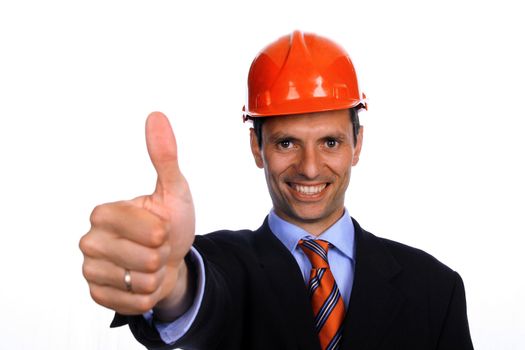 man with construction hat portrait on white background