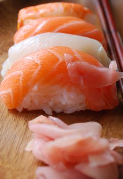 "Nigiri, Ginger" and wooden chopsticks