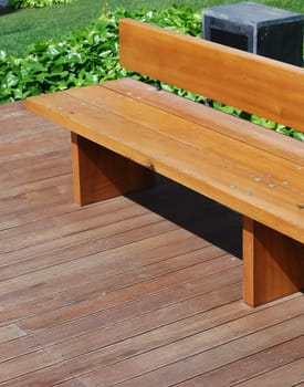 modern wooden bench on a residential condo