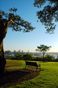 abandoned bench in The Rocks (Sydney), Darling Harbour lookout