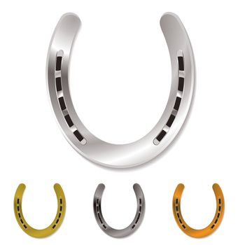 Collection of horseshoes in four different colors with drop shadow