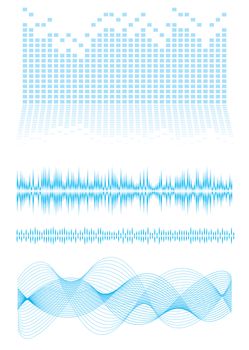 Music inspired background in blue with sound waves and equalizer graph