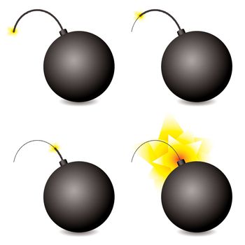 Story of a cartoon bomb at different stages with shadow