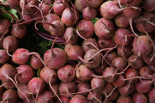 Pile of red beets at the farmers market