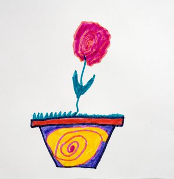 child`s picture. flower. White background