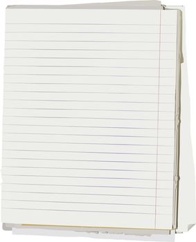 Stack of old lined papers from note book. Clipping path included to easy remove object shadow or replace background.