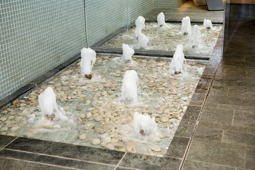 interior of sauna in swimming pool. To gush forth