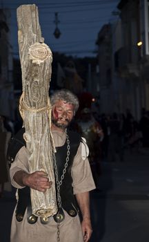 LUQA, MALTA - APR10 - Prisoner during the Good Friday procession in Malta on April 10, 2009