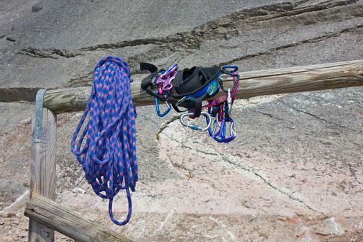 climbing gear at the rock