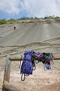 climbing gear at the rock