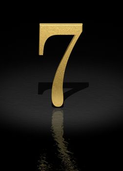 7 Gold Number on black background - 3d image