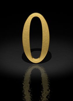 0 Gold Number on black background - 3d image