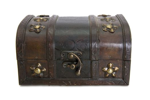 The closed wooden casket on a white background