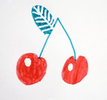 child`s picture. Cherry. White background