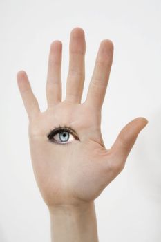 well shaped women hand with eyes inside