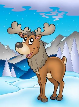 Winter theme with reindeer - color illustration.