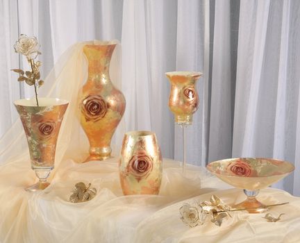 Composition from glass vases with gilding
