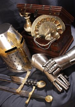 Still-life with an armour, the weapon and treasures