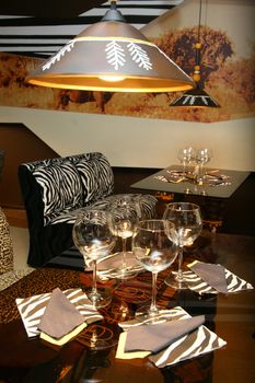 Crystal glasses on a table at restaurant