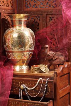 The Indian still-life with a vase, an elephant and pearls