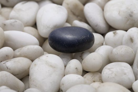 close up of black stone on white stones