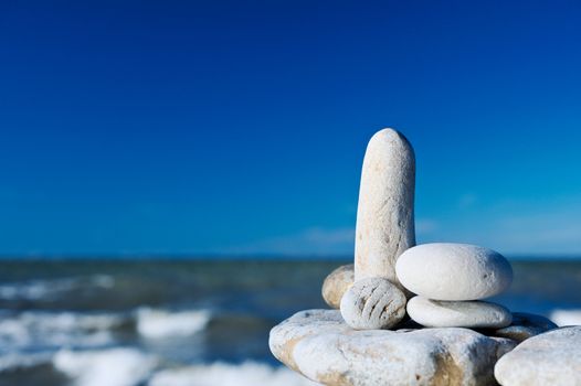 The group of white cobble-stones on the sea shore