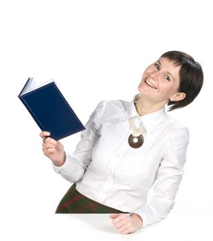 Portrait of young woman on white background