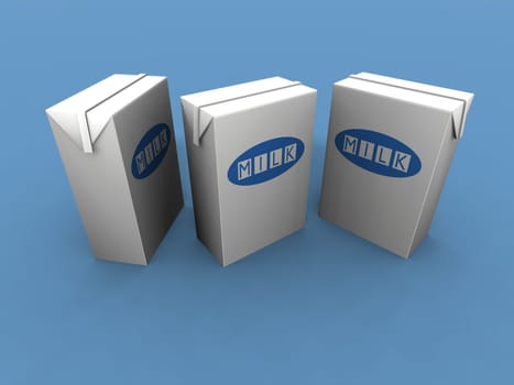 a 3d render of three milk packs