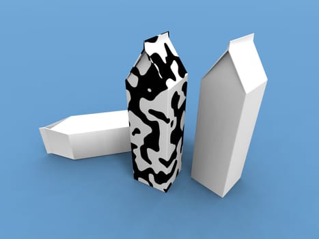 a 3d render of some milk packs on a blue background