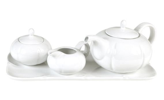 White ceramic tea set. With clipping path.