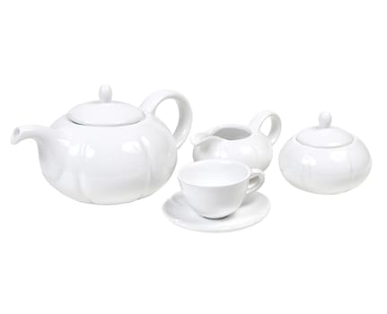 White ceramic tea set. With clipping path.