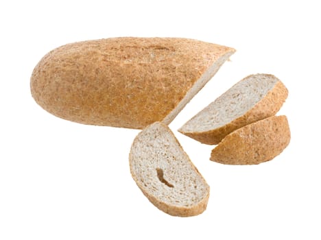 Cuted wheat bread isolated on white. Clipping path