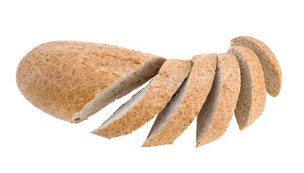 Cuted wheat bread isolated on white. Clipping path