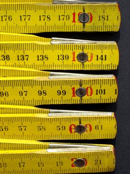 Detail of a wooden metric carpenter ruler